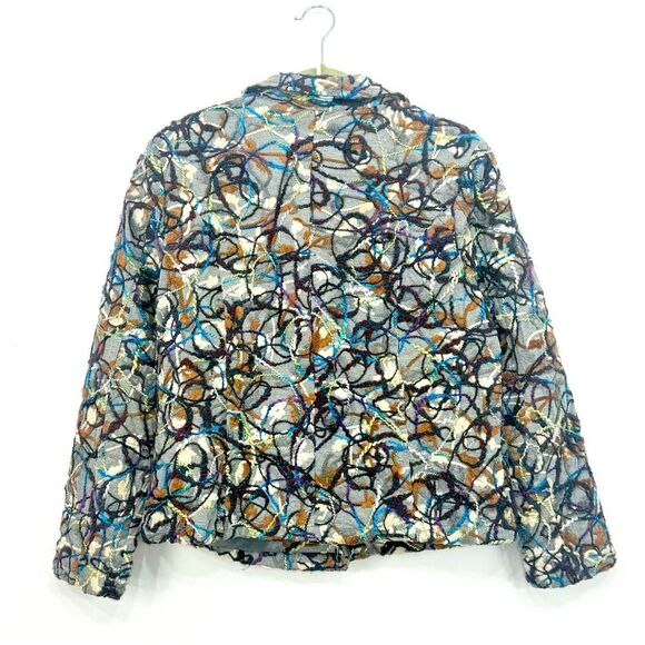 KakTus Gray Colorful All Over Yarn Embellished Button Front Blazer Jacket - Picture 10 of 16